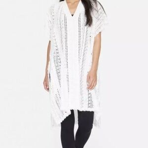 Johnny Was Pearla Lace Crotchet Embroidered Off White Oversized Poncho Tunic S